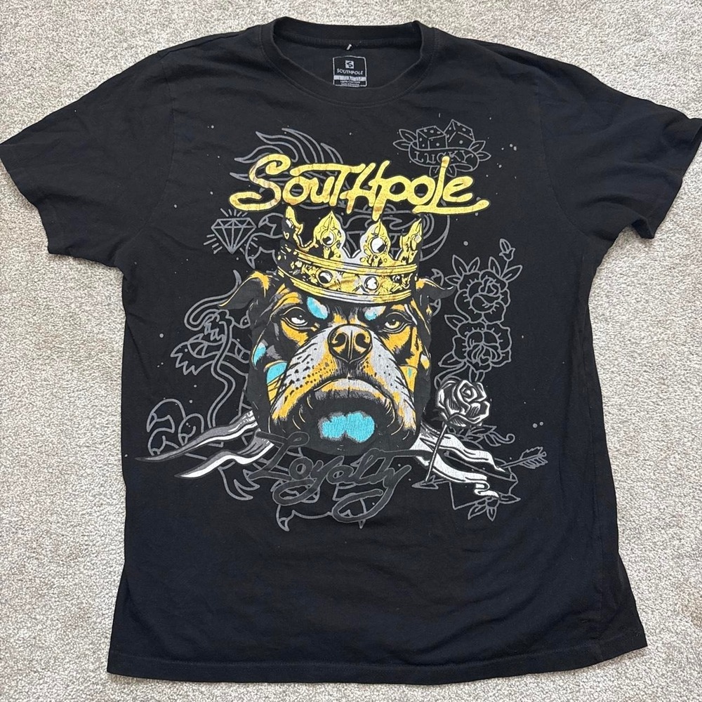 Southpole Black Bulldog Crown Graphic T-Shirt Men's Skater Streetwear Tee Large